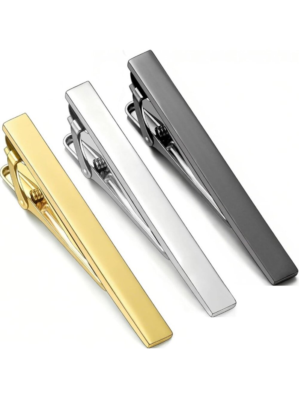 Stylish Gold Silver Gunmetal Tie Clips for Men - 2.36" Tie Bars & Clasps, Unique